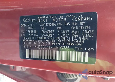 2018 Hyundai Tucson Sel Plus из США, поврежденный, VIN KM8J3CA47JU603385